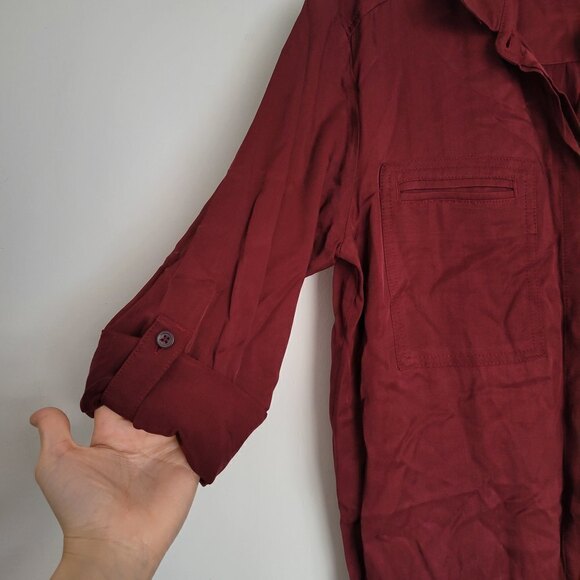 Ann Taylor Loft Burgundy Maroon Rolled Tab Long Pants One Piece Jumpsuit Size XS - Picture 6 of 17